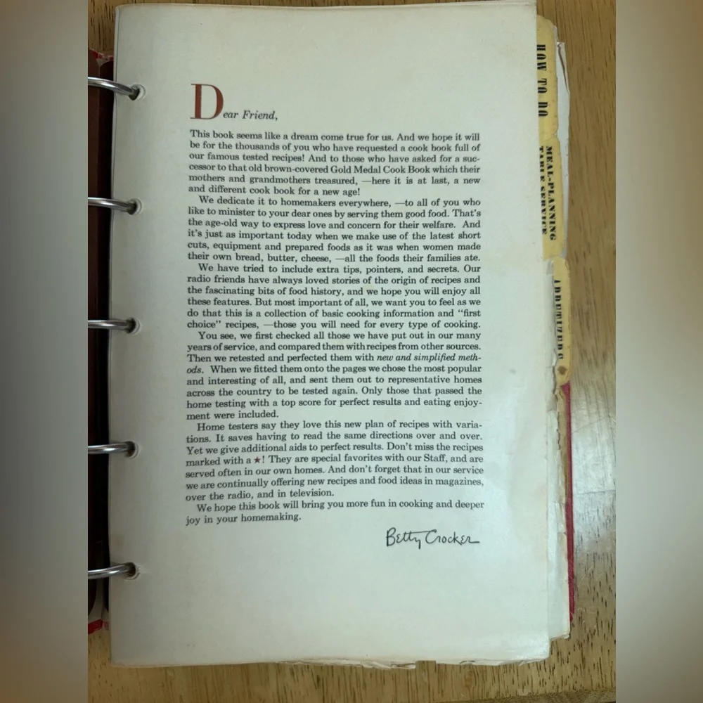 Betty Crocker’s Picture Cookbook Vintage Red Binder Tabs (Missing Title Page)